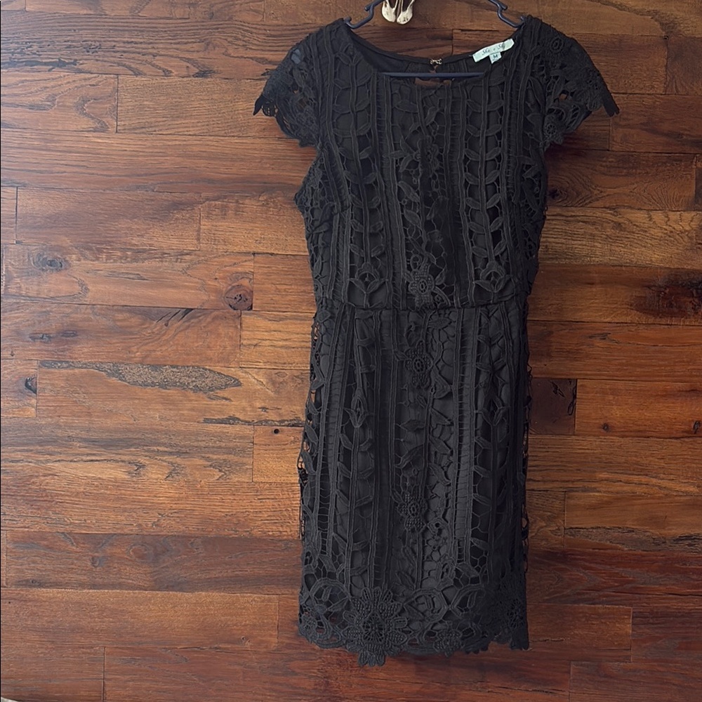 She + Sky Black Lace Mini Dress